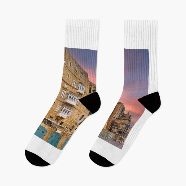 Item preview, Traditional colorful balconies and St Paul's Pro-Cathedral spire in Valletta at sunset designed and sold by goceris.