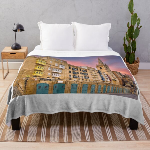 Item preview, Traditional colorful balconies and St Paul's Pro-Cathedral spire in Valletta at sunset designed and sold by goceris.
