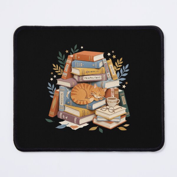 Item preview, Cozy Sleeping Orange Cat on Vintage Book Stack Bookish Art designed and sold by mood-draftsman.