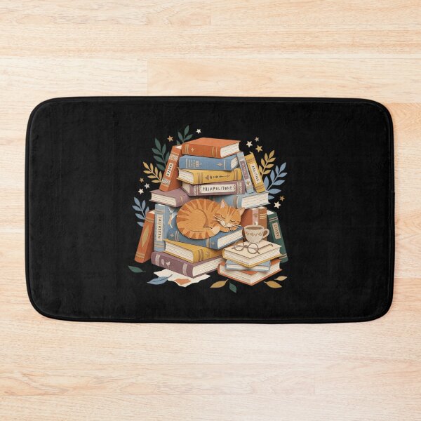 Item preview, Cozy Sleeping Orange Cat on Vintage Book Stack Bookish Art  designed and sold by mood-draftsman.