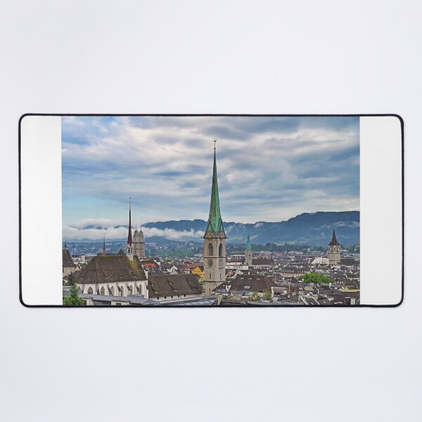 Item preview, Panoramic skyline of Zurich with Predigerkirche, Grossmunster and St Peter church towers designed and sold by goceris.