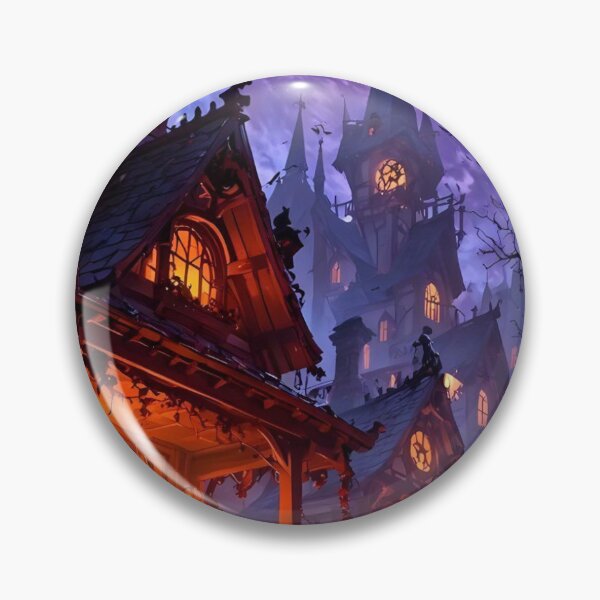 Item preview, Spooky Halloween Town Street — Glowing Pumpkins & Haunted Castle Night Art designed and sold by LYAN-STORE.