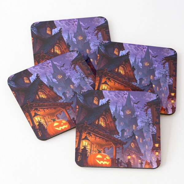 Item preview, Spooky Halloween Town Street — Glowing Pumpkins & Haunted Castle Night Art designed and sold by LYAN-STORE.