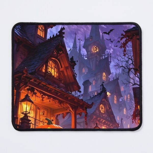 Item preview, Spooky Halloween Town Street — Glowing Pumpkins & Haunted Castle Night Art designed and sold by LYAN-STORE.