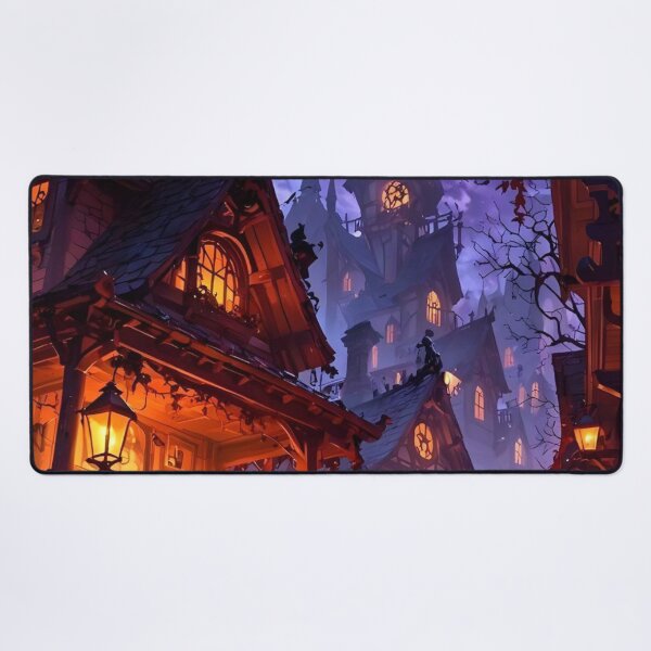 Item preview, Spooky Halloween Town Street — Glowing Pumpkins & Haunted Castle Night Art designed and sold by LYAN-STORE.