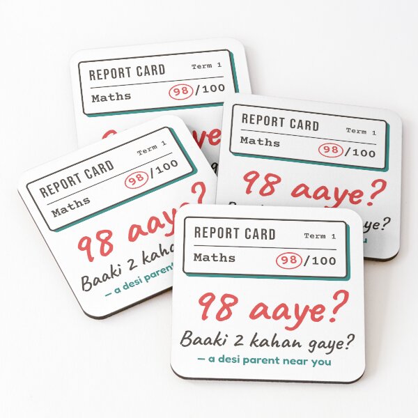 Item preview, 98 Aaye? Baaki 2 Kahan Gaye? Desi Parents Report Card designed and sold by Diya & Dot.