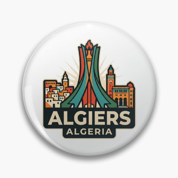 Item preview, Unique Algiers Algeria Skyline Badge, Maqam Echahid Martyrs Memorial & Historic Casbah Emblem designed and sold by raedattia.