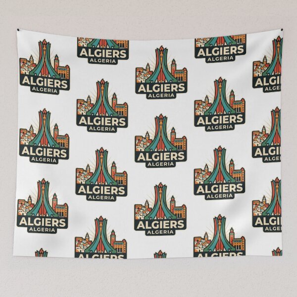 Item preview, Unique Algiers Algeria Skyline Badge, Maqam Echahid Martyrs Memorial & Historic Casbah Emblem designed and sold by raedattia.