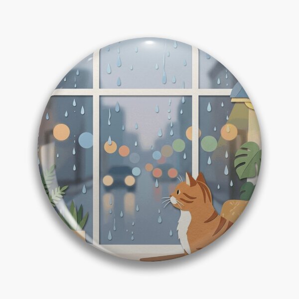 Item preview, Cozy Rainy Day Orange Tabby Cat Window View Houseplants     designed and sold by mood-draftsman.