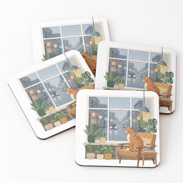 Item preview, Cozy Rainy Day Orange Tabby Cat Window View Houseplants     designed and sold by mood-draftsman.