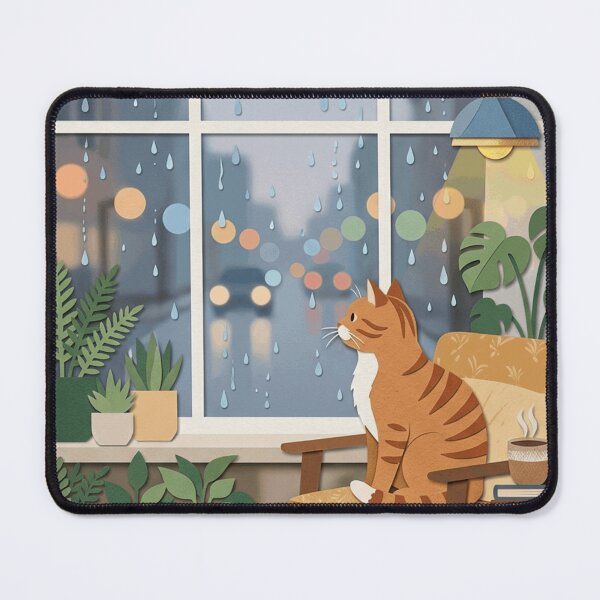 Item preview, Cozy Rainy Day Orange Tabby Cat Window View Houseplants designed and sold by mood-draftsman.