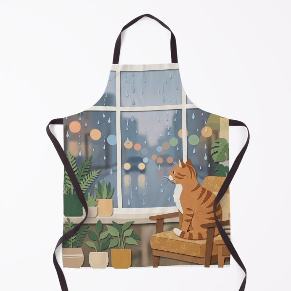 Item preview, Cozy Rainy Day Orange Tabby Cat Window View Houseplants     designed and sold by mood-draftsman.