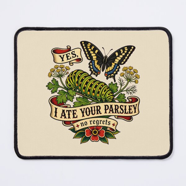 Item preview, Black Swallowtail Caterpillar Parsley Tattoo Flash Butterfly Garden designed and sold by shifumart.