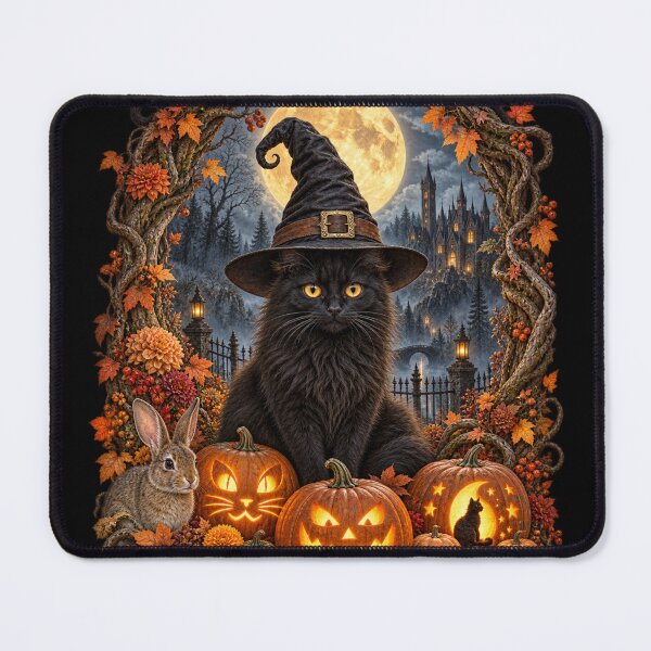 Item preview, Black Witch Cat Under a Golden Moon designed and sold by FrameFlow.