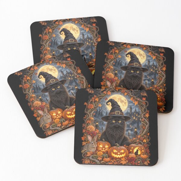 Item preview, Black Witch Cat Under a Golden Moon designed and sold by FrameFlow.