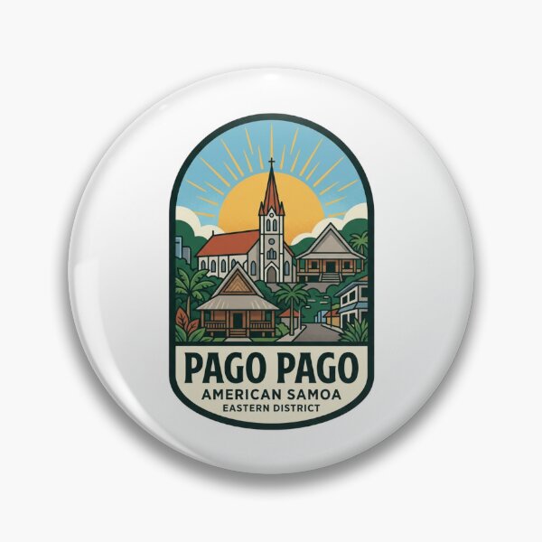Item preview, Unique Pago Pago American Samoa Travel Badge, Polynesian Village Fale & Historic Church Emblem designed and sold by raedattia.