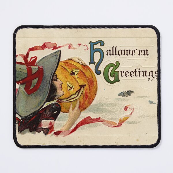 Item preview, Hallowe'en Greetings, Witch and Jack-O-Lantern Vintage Postcard designed and sold by Exhumed Archives.