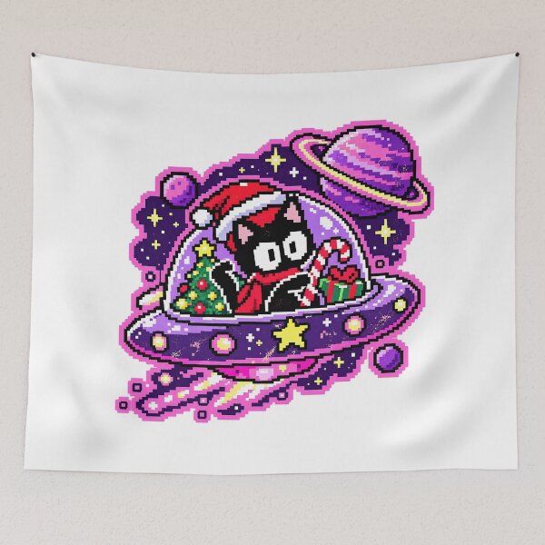 Item preview, Pixel Christmas Cat UFO Graphic Tee designed and sold by DesignArtist.ia.