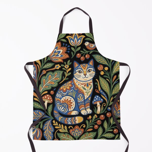 Item preview, Folk Art Cat Scandinavian Floral Garden Traditional Folk Motif   designed and sold by mood-draftsman.