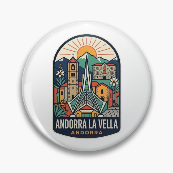 Item preview, Unique Andorra la Vella Travel Badge, Caldea Pyrenees Skyline & Sant Esteve Landmark Emblem designed and sold by raedattia.