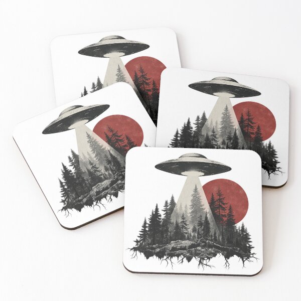Item preview, Floating Forest Alien Abduction Retro UFO Red Moon designed and sold by zzz888.