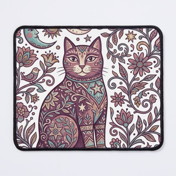 Item preview, Celestial Folk Art Cat Magical Sun Moon Floral Garden    designed and sold by mood-draftsman.