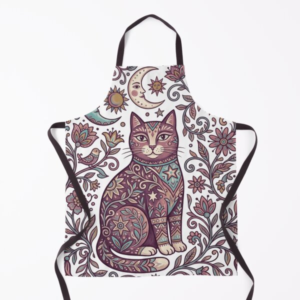 Item preview, Celestial Folk Art Cat Magical Sun Moon Floral Garden    designed and sold by mood-draftsman.