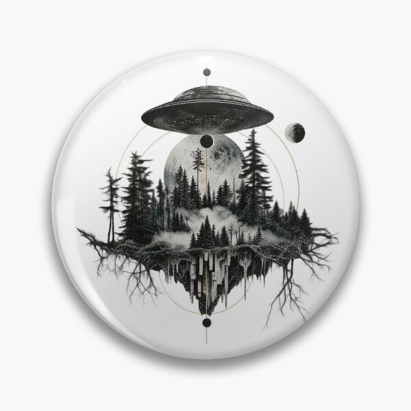 Item preview, Geometric UFO Celestial Floating Island Surreal Pine Forest designed and sold by zzz888.