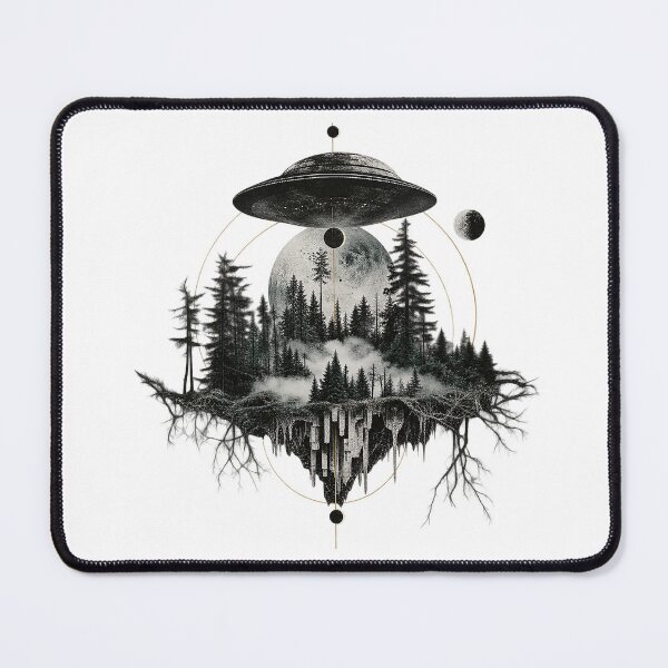 Item preview, Geometric UFO Celestial Floating Island Surreal Pine Forest designed and sold by zzz888.