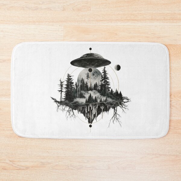 Item preview, Geometric UFO Celestial Floating Island Surreal Pine Forest designed and sold by zzz888.
