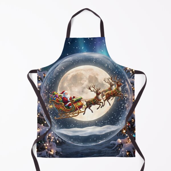Item preview, Santa Sleigh Snow Globe Christmas Moon Reindeer Flight designed and sold by Sybille-Yates.