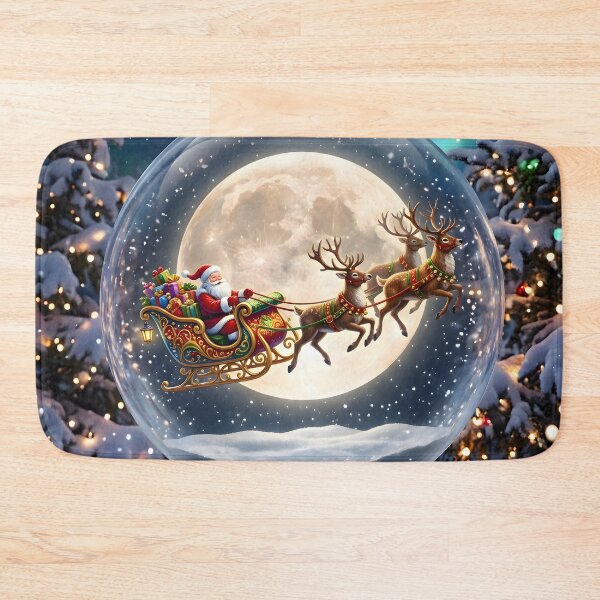 Item preview, Santa Sleigh Snow Globe Christmas Moon Reindeer Flight designed and sold by Sybille-Yates.