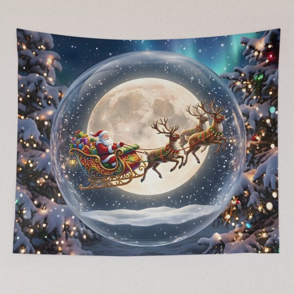 Item preview, Santa Sleigh Snow Globe Christmas Moon Reindeer Flight designed and sold by Sybille-Yates.