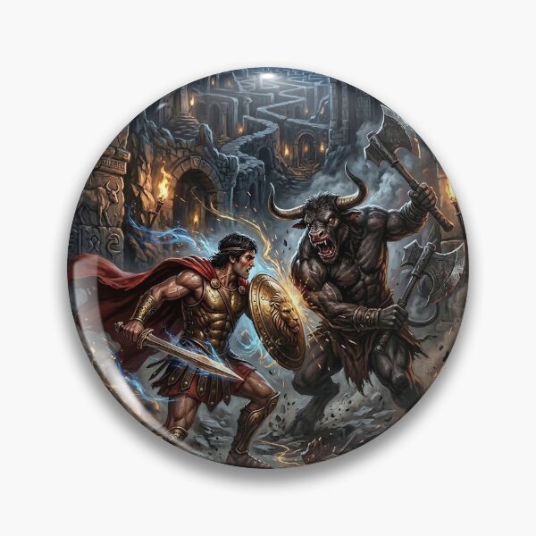Item preview, Theseus Battles the Minotaur in the Labyrinth - Fantasy Art designed and sold by Lucid Dream Pixel.