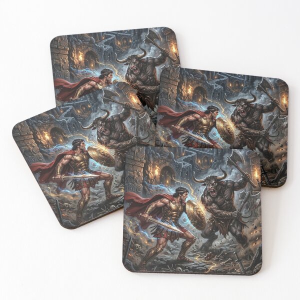 Item preview, Theseus Battles the Minotaur in the Labyrinth - Fantasy Art designed and sold by Lucid Dream Pixel.