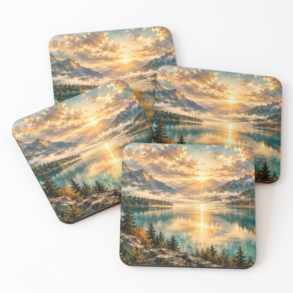 Item preview, Golden Mountain Lake Sunrise Impasto Landscape designed and sold by GSizzle1.