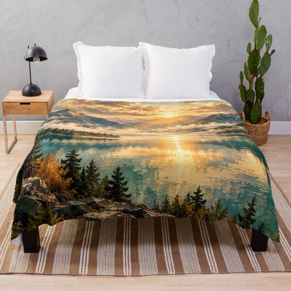 Item preview, Golden Mountain Lake Sunrise Impasto Landscape designed and sold by GSizzle1.