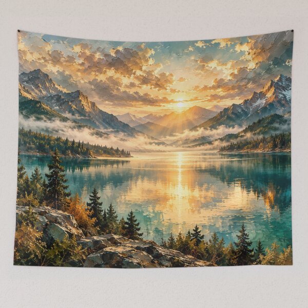 Item preview, Golden Mountain Lake Sunrise Impasto Landscape designed and sold by GSizzle1.