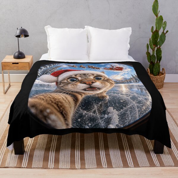 Item preview, Fisheye Cat Selfie Frozen Lake Flying Santa Sleigh designed and sold by yassin-stags.