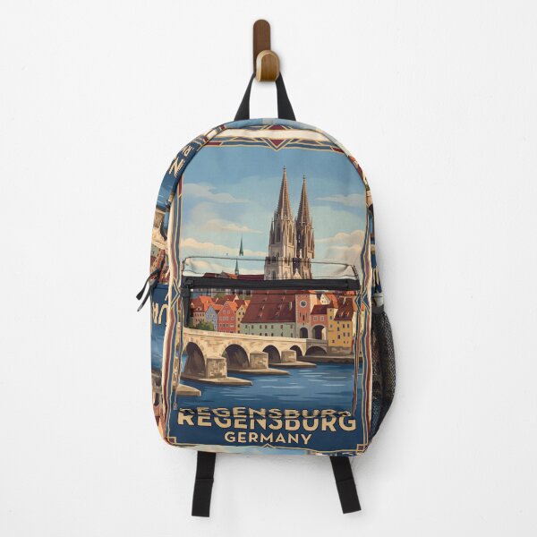 Item preview, Regensburg Germany Vintage Travel Poster – Stone Bridge Cathedral Medieval Old Town designed and sold by Bomax121.
