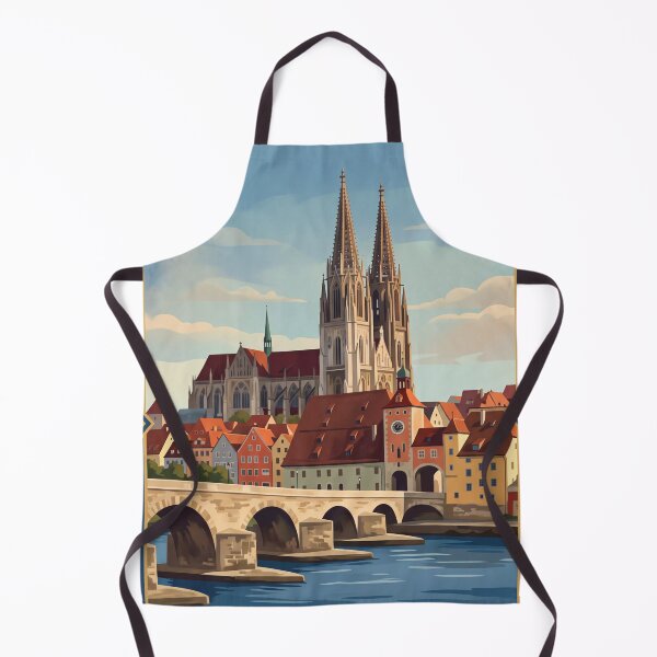 Item preview, Regensburg Germany Vintage Travel Poster – Stone Bridge Cathedral Medieval Old Town designed and sold by Bomax121.