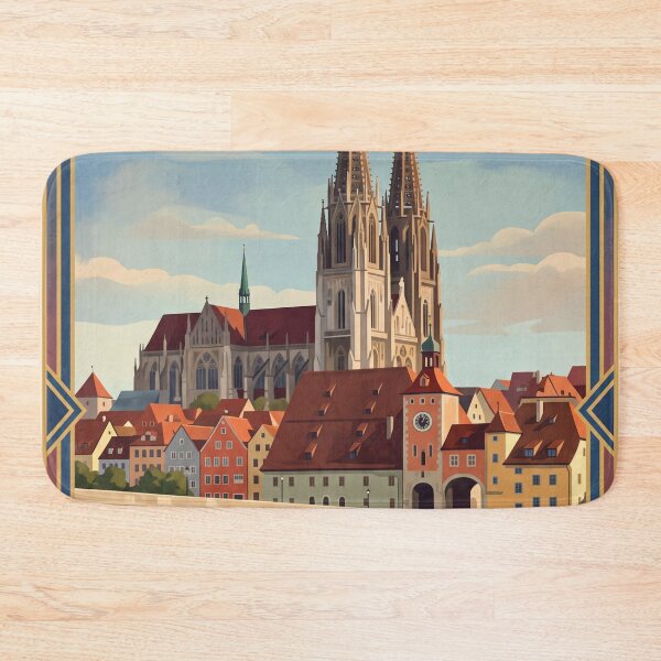 Item preview, Regensburg Germany Vintage Travel Poster – Stone Bridge Cathedral Medieval Old Town designed and sold by Bomax121.