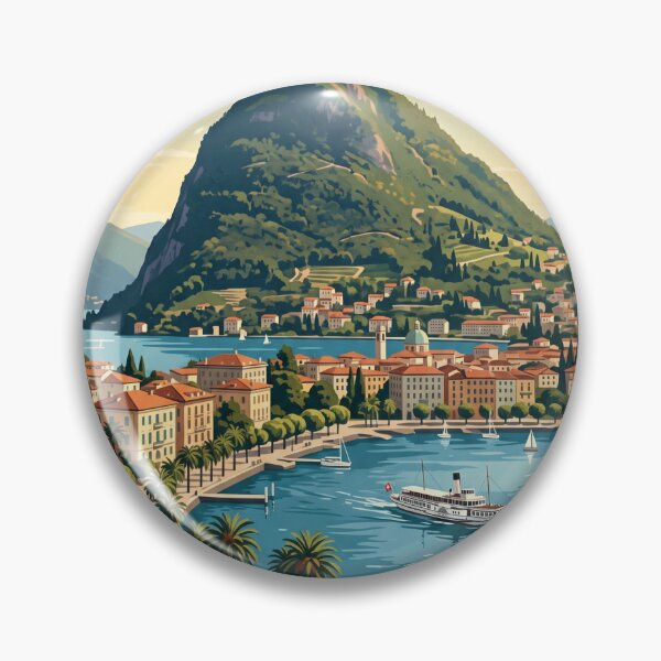 Item preview, Lugano Switzerland Vintage Travel Poster – Lake Lugano Monte San Salvatore Ticino designed and sold by Bomax121.