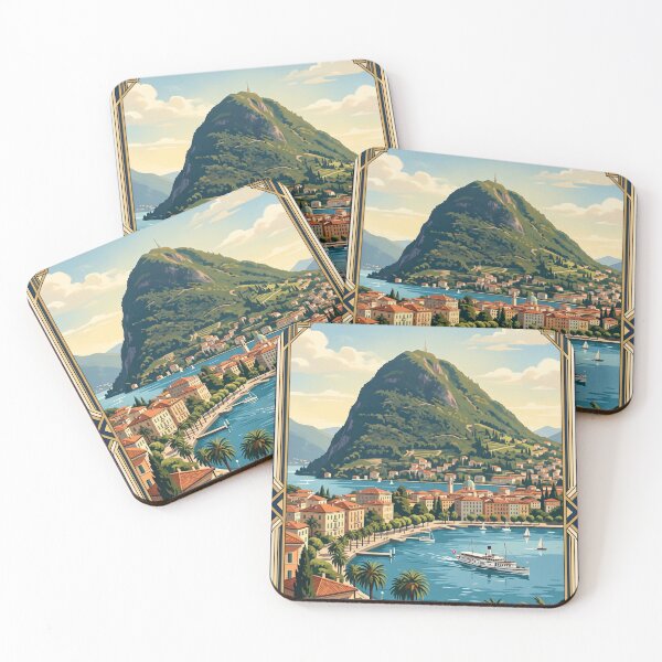 Item preview, Lugano Switzerland Vintage Travel Poster – Lake Lugano Monte San Salvatore Ticino designed and sold by Bomax121.