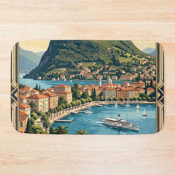 Item preview, Lugano Switzerland Vintage Travel Poster – Lake Lugano Monte San Salvatore Ticino designed and sold by Bomax121.