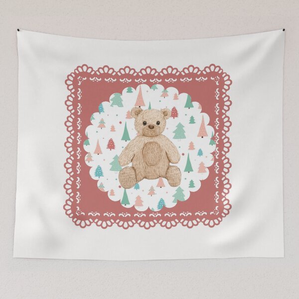 Item preview, Pink Sweet Holiday Teddy Bear & Winter Wonderland Festive Decor designed and sold by Liberarteprint.