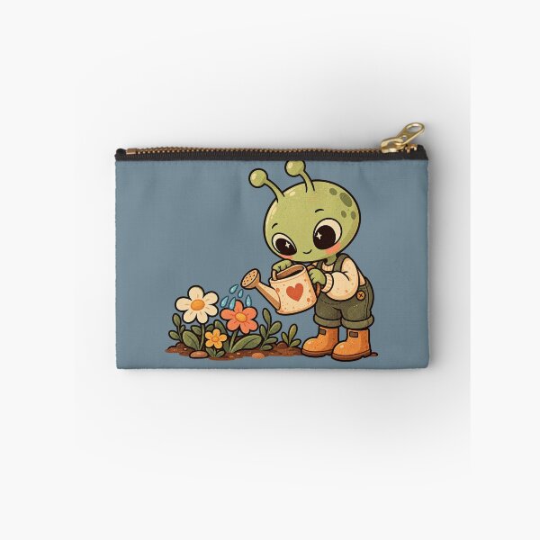 Item preview, Cute Retro Alien Watering Flowers in the Garden designed and sold by Glottopia.