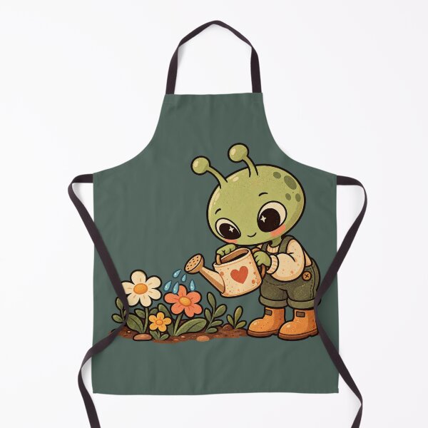 Item preview, Cute Retro Alien Watering Flowers in the Garden designed and sold by Glottopia.