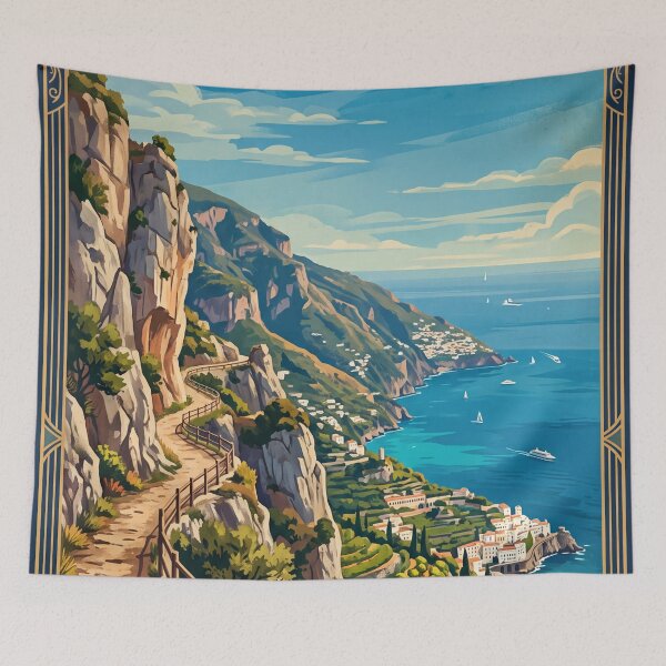 Item preview, Path of the Gods Italy Vintage Travel Poster – Amalfi Coast Hiking Trail Positano designed and sold by Bomax121.