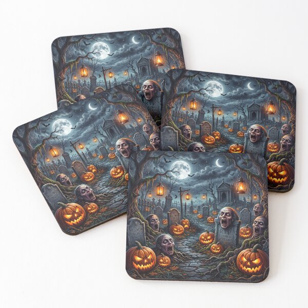 Item preview, Halloween night in a cemetery with terrifying pumpkins designed and sold by Mente Creativa.